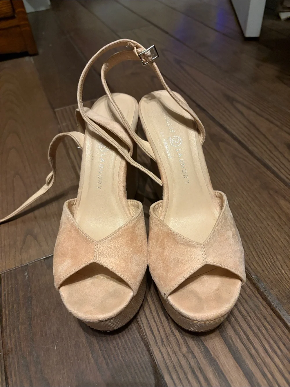 Chinese Laundry Suede Platform Slingback Sandals - Beige